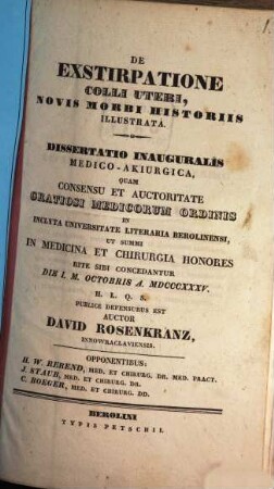 De exstirpatione colli uteri, novis morbi historiis illustrata : diss. inaug. med.