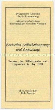 Programm einer Veranstaltung der Evangelischen Akademie Berlin-Brandeburg zur DDR-Geschichte