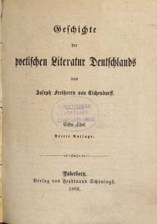 Geschichte der poetischen Literatur Deutschlands, 1