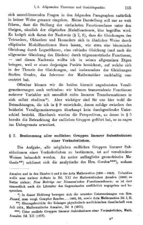 § 2. Bestimmung aller endlichen Gruppen linearer Substitutionen einer Veränderlichen.