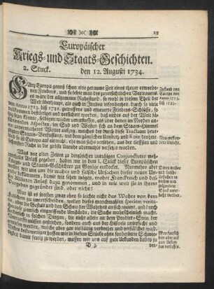 2. Stuck. den 12. Augusti 1734.