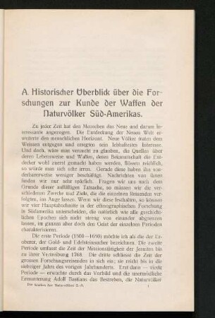 A. Historischer Überblick über die Forschungen zur Kunde der Waffen der Naturvölker Süd-Amerikas.