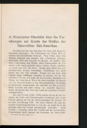 A. Historischer Überblick über die Forschungen zur Kunde der Waffen der Naturvölker Süd-Amerikas.