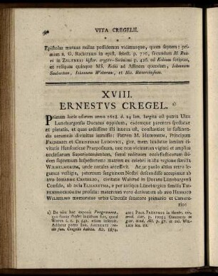 XVIII. Ernestus Cregel.