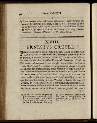 XVIII. Ernestus Cregel.
