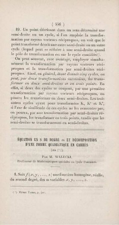Équation en s de degré m et décomposition d'une forme quadratique en carrès. [Fortsetzung]
