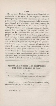 Équation en s de degré m et décomposition d'une forme quadratique en carrès. [Fortsetzung]