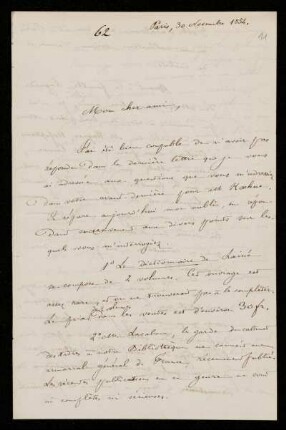 Nr. 11: Brief von Ernest Renan an Paul de Lagarde, Paris, 30.11.1854