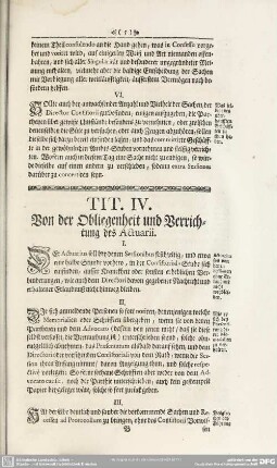 Tit. IV. Von der Obliegenheit und Verrichtung des Actuarii