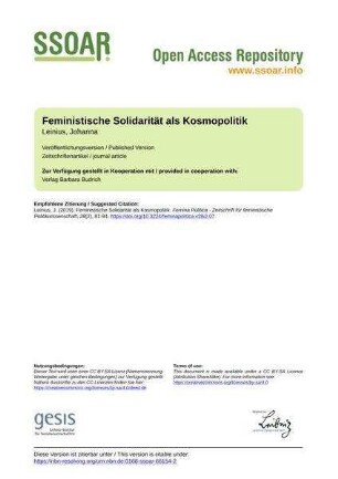Feministische Solidarität als Kosmopolitik