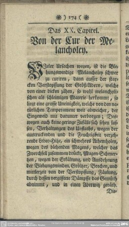 Das XX. Capitel. Von der Cur der Melancholey