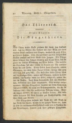 Erste Klasse. Die Saeugethiere.