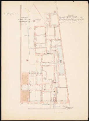 Palais Carl und Paul Eger Tempelhofer Ufer 10/11, Berlin-Kreuzberg: Grundriss KG, Einzeichnung Gas- und Wasserleitungen