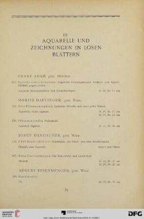 III. Aquarelle und Zeichnungen in losen Blättern (Nr. 233-281)