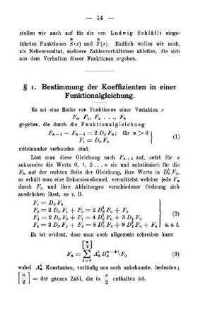 § 1. Bestimmung der Koeffizienten in einer Funktionalgleichung.