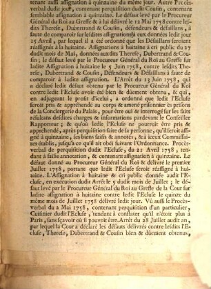 Arrest De La Cour De Parlement : Extrait Des Registres Du Parlement. Du 17 Janvier 1759.