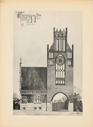 Torgebäude für einen Park: Ansicht 1:33,3, Grundriss (aus: Drucke von Seminararbeiten der Königlich Technischen Hochschule Berlin, Bd. III)