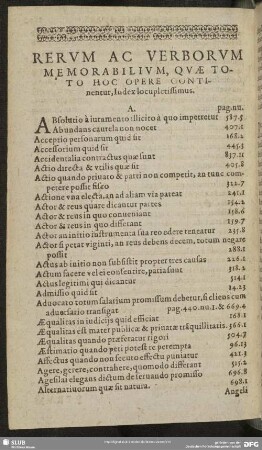 Rerum Ac Verborum Memorabilium, Quae Toto Hoc Opere Continentur, Index locupletissimus