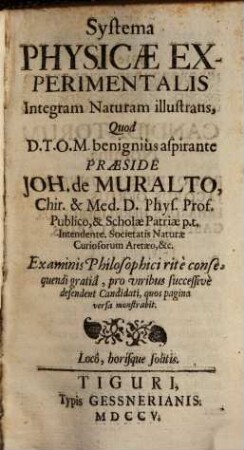 Systema physicae experimentalis, integram naturam illustrans, [Physica generalis]