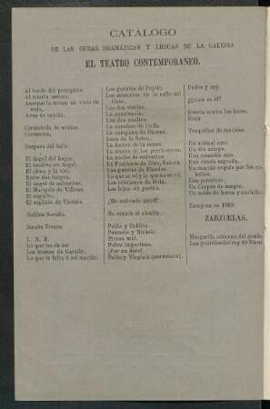 Catálogo de las obras dramáticas y líricas, escritas en Valenciano, de la galería "El Micalet".