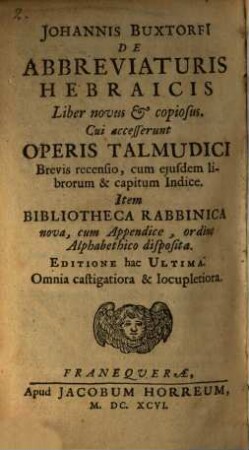 De Abbreviaturis Hebraicis liber novus & copiosus