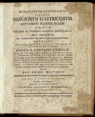 Dissertatio Inauguralis Sistens Morborum Gastricorum Acutorum Pathologiam