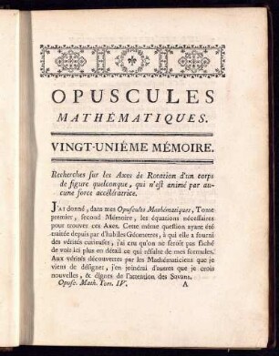 Opuscules mathematiques. Vingt-uniéme Mémoire.