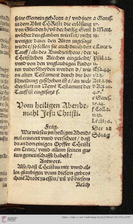 Vom heiligen Abendmahl Jesu Christi