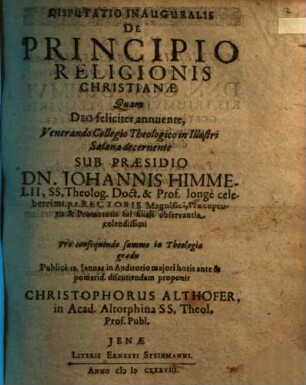 Disp. inaug. de principio religionis Christianae