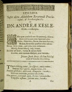 Epicedia Super obitu Admodum Reverendi Præclarissimi, & Excellentissimi [...]