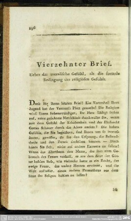 Vierzehnter Brief. Ueber das moralische Gefühl, als die formale Bedingung des religiösen Gefühls