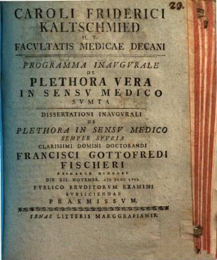 Progr. inaug. de plethora vera in sensu medico sumpta