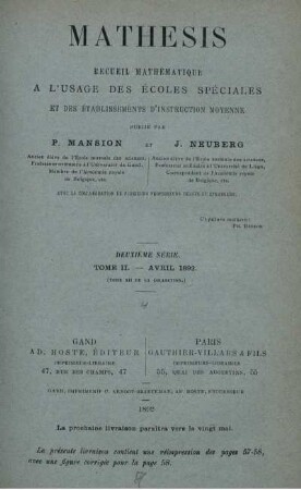 DEUXIÈME SÈRIE. TOME II - AVRIL 1892.