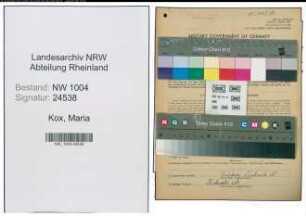 Entnazifizierung Maria Kox , geb. 04.01.1865 ()