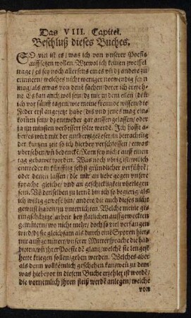 Das VIII. Capitel. Beschluß dieses Buchs.