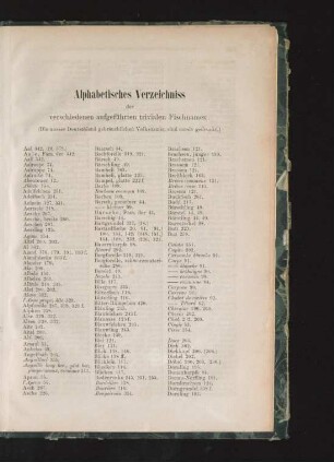 Alphabetisches Verzeichniss der verschiedenen aufgeführten trivialen Fischnamen