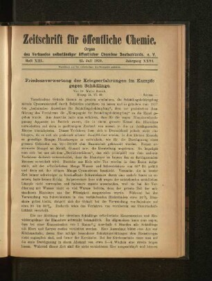 Friedensverwertung der Kriegserfahrungen im Kampfe gegen Schädlinge.