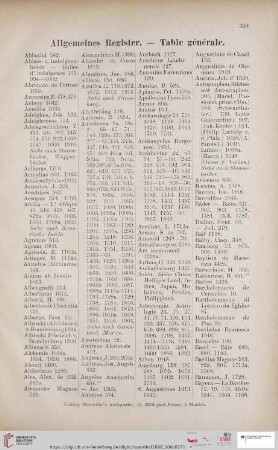 Allgemeines Register. - Table générale