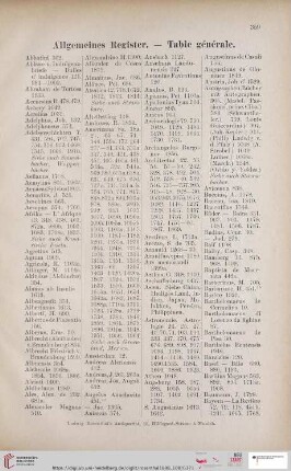 Allgemeines Register. - Table générale