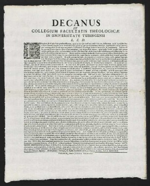 Decanus Et Collegium Facultatis Theologicae In Universitate Tubingensi L. S. D.