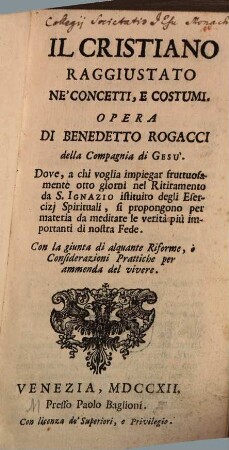 Il Cristiano raggiustato ne'concetti e costumi