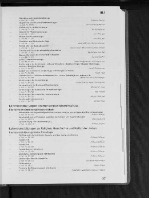 Lehrveranstaltungen Themenbereich Umweltschutz
