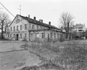 Leipzig, Gasthof Stünz : Leipzig-Sellerhausen-Stünz. Gasthof Stünz. Ballsaal (um 1880), Rudolf-Renner-Straße 30. Eckansicht