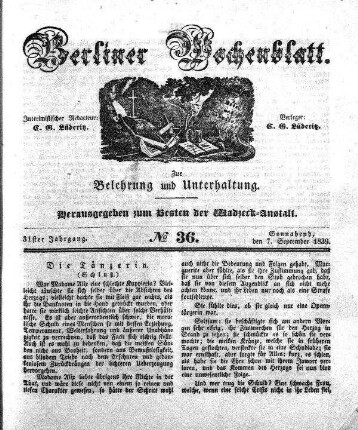No. 36, Sonnabend, den 7. September 1839.