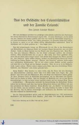 Aus der Geschichte des Colombischlößles und der Familie Colombi.