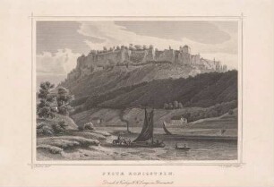 Der Königstein mit der Festung in der Sächsischen Schweiz vom Ufer nach Südosten über die Elbe gesehen, aus Rohbocks und Koehlers Königreich Sachsen, Thüringen und Anhalt von 1857