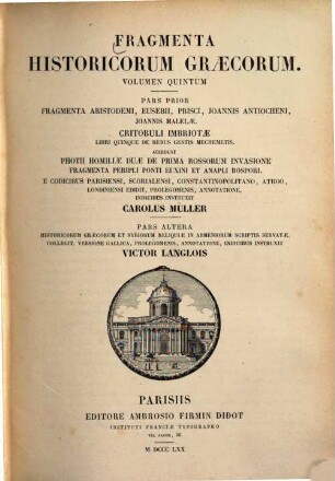 Fragmenta historicorum Graecorum : Apollodori bibliotheca cum fragmentis, 5