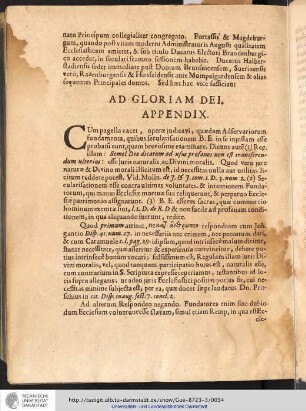 AD GLORIAM DEI. APPENDIX.