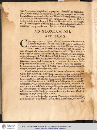 AD GLORIAM DEI. APPENDIX.