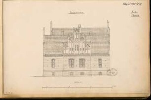 Dorfschule Monatskonkurrenz August 1878: Aufriss Seitenansicht; Maßstabsleiste